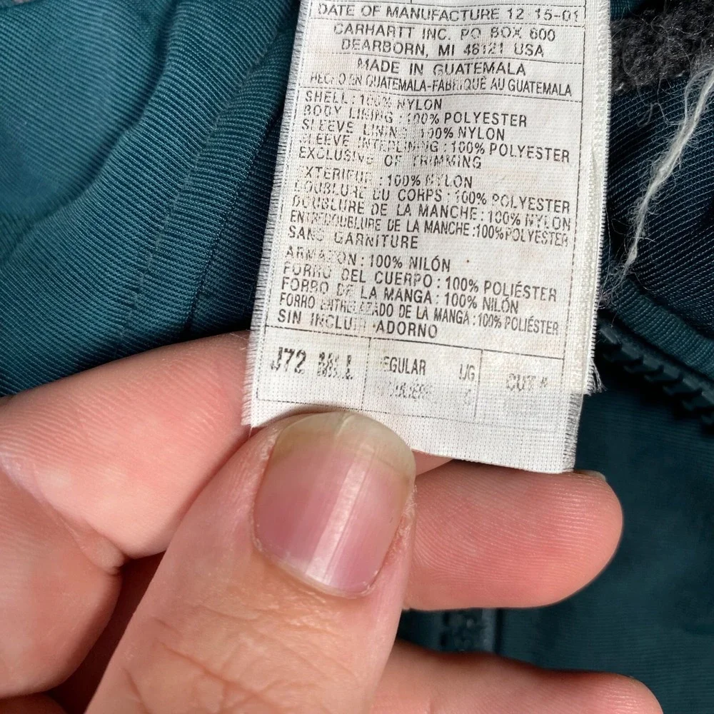 Carhartt Jacket J72 Teal Nylon Lightweight Men's Size L Full Zip Fleece Lined - Picture 5 of 10